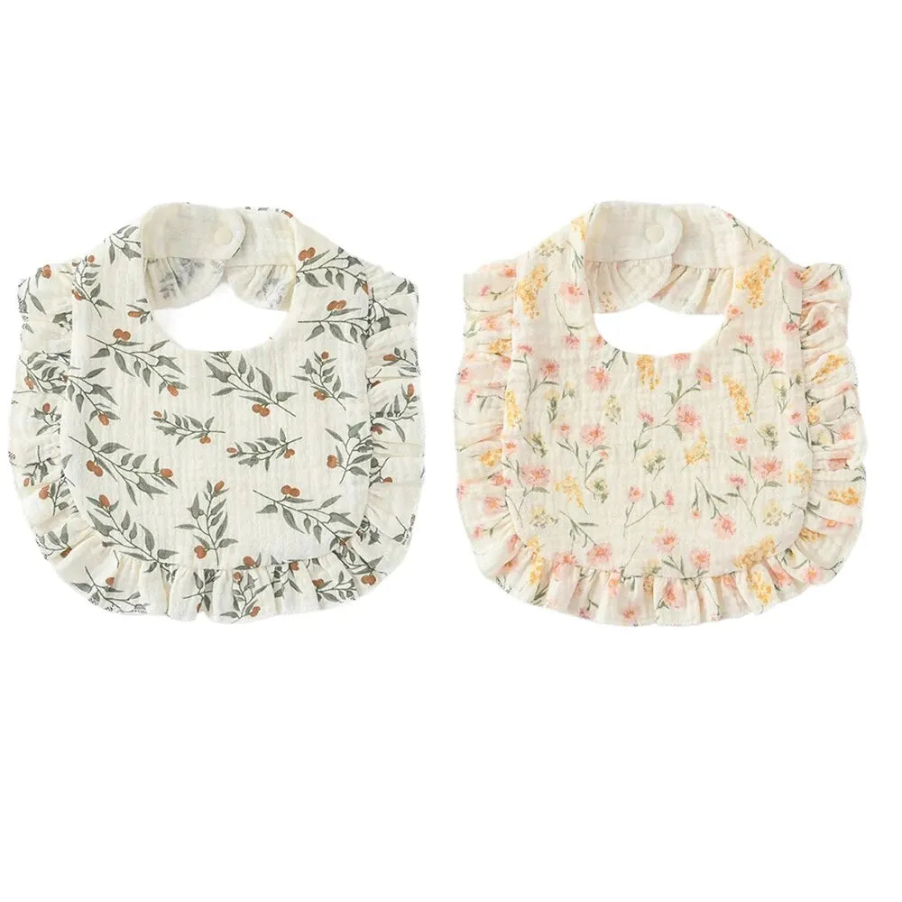 2pcs Baby Feeding Drool Bib Ruffle Floral Infants Saliva Towel Soft Cotton Burp Cloth For Newborn Toddler Kids Bibs