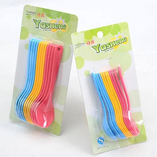 12-piece Baby Feeding Spoon Safety Plastic Toddler Training Edible Spoon Set Food Baby High Quality Colorful Lovely Tableware