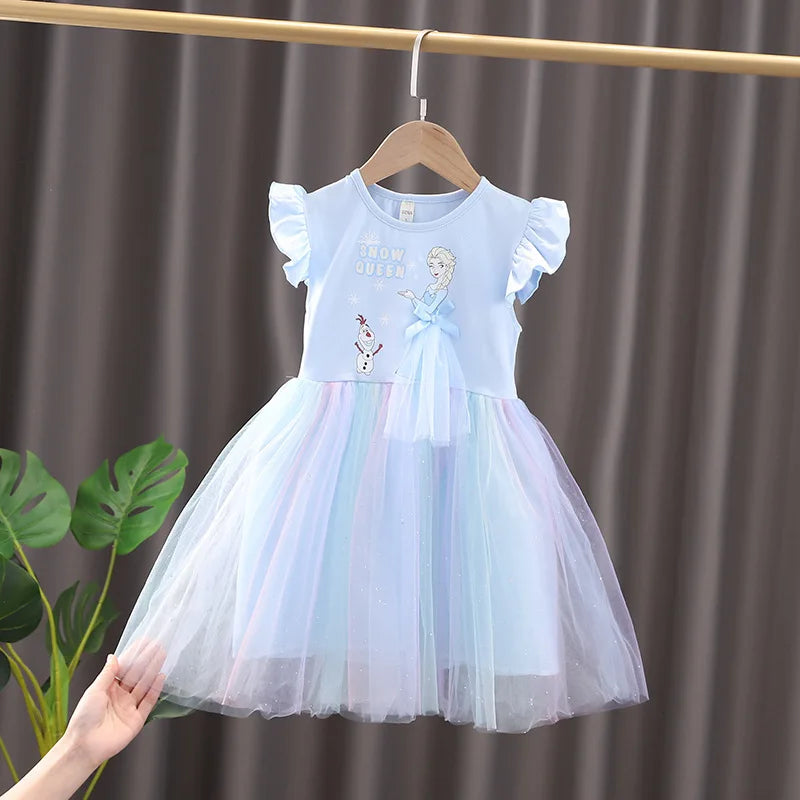 2024 New Unicorn Summer Princess Dresses Flying Sleeve Kids Dress Party Baby Dresses for Children Clothing 2-8Y Girls Clothes