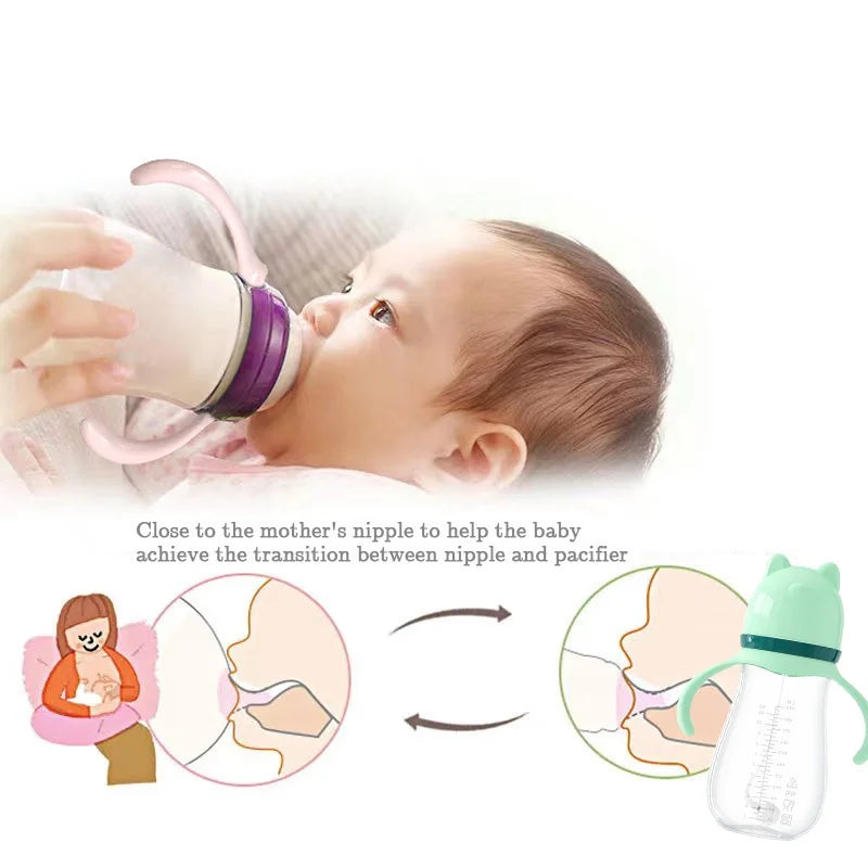 Baby Milk Feeding Bottle Set With Handle Infant Bottles Silicone Nipple BPA