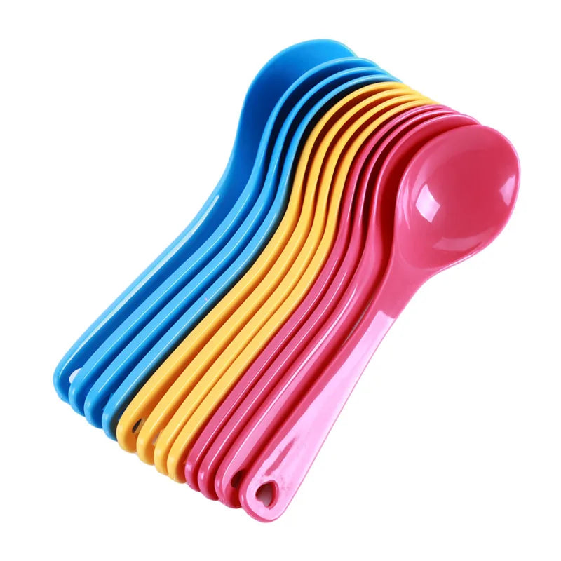 12-piece Baby Feeding Spoon Safety Plastic Toddler Training Edible Spoon Set Food Baby High Quality Colorful Lovely Tableware