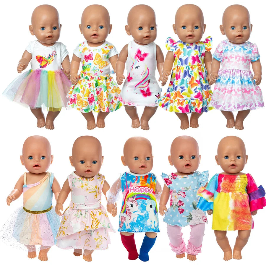 16-18Inch/40-45cm Doll Dress Born Baby Clothes Cute Butterfly Print Babydoll Clothing Kids Birthday Gifts ﻿