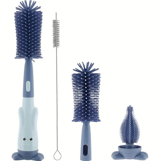 Bottle Brush Tea Cup Multifunctional Standing Brush Food Grade Silicone Nipple Brush Set Cup Brush Three-in-one Straw Brush Spon