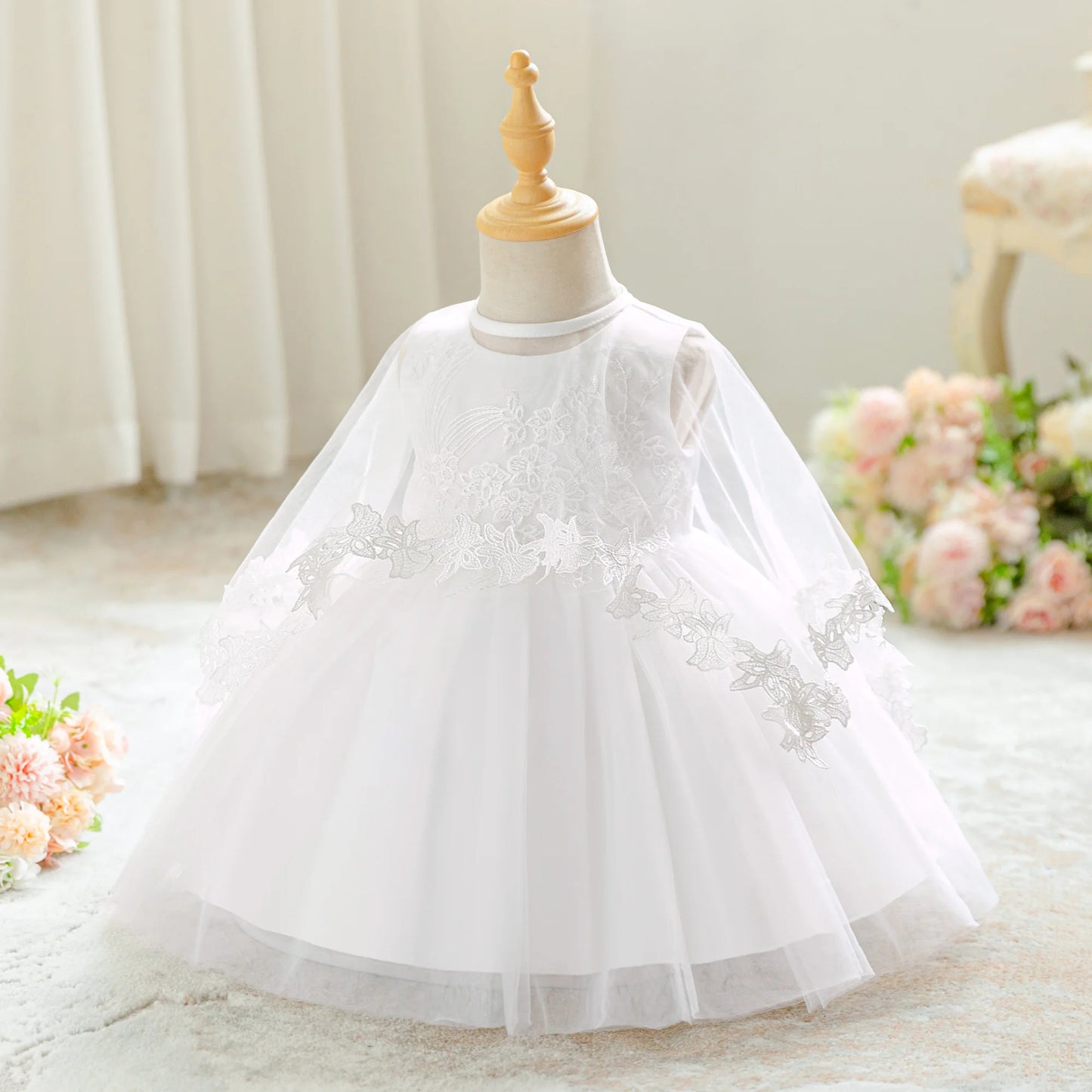 Baby Girl Formal Dress Dress Set (Skirt + Shawl) Elegant White Dress for Baby Girl Baptism Birthday Party