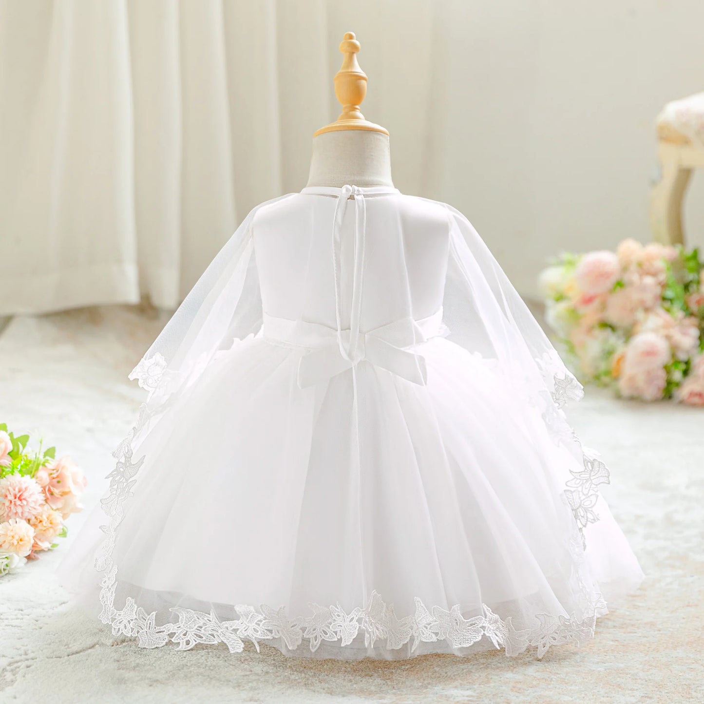 Baby Girl Formal Dress Dress Set (Skirt + Shawl) Elegant White Dress for Baby Girl Baptism Birthday Party