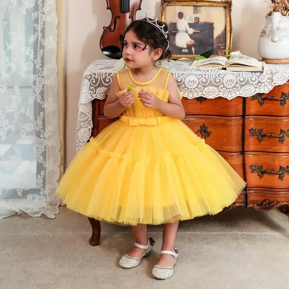 Baby Yellow Dress For Girls Kids Wedding Bridesmaid Dresses Toddler Tulle Birthday Princess Party Dress Infant Outfits Vestidos