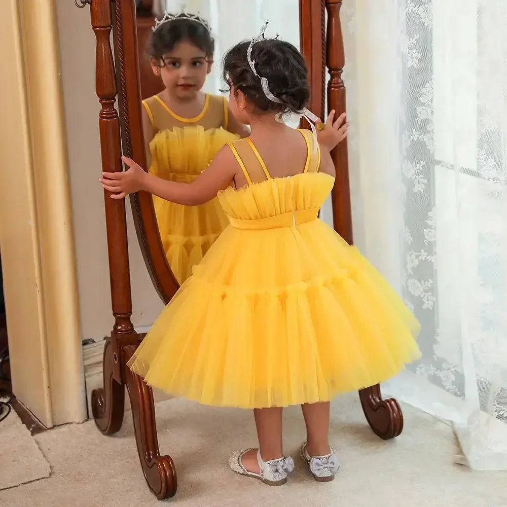 Baby Yellow Dress For Girls Kids Wedding Bridesmaid Dresses Toddler Tulle Birthday Princess Party Dress Infant Outfits Vestidos