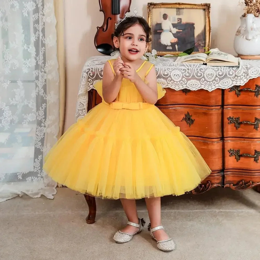Baby Yellow Dress For Girls Kids Wedding Bridesmaid Dresses Toddler Tulle Birthday Princess Party Dress Infant Outfits Vestidos