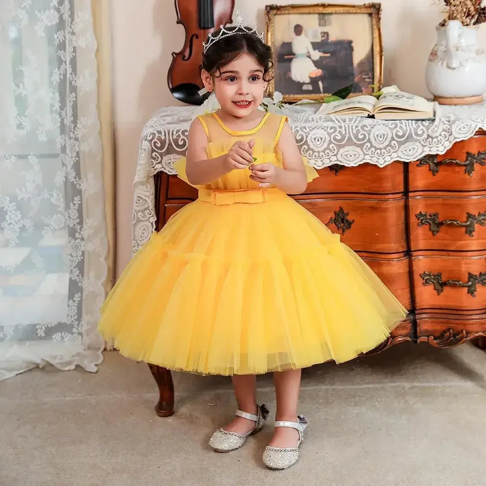 Baby Yellow Dress For Girls Kids Wedding Bridesmaid Dresses Toddler Tulle Birthday Princess Party Dress Infant Outfits Vestidos
