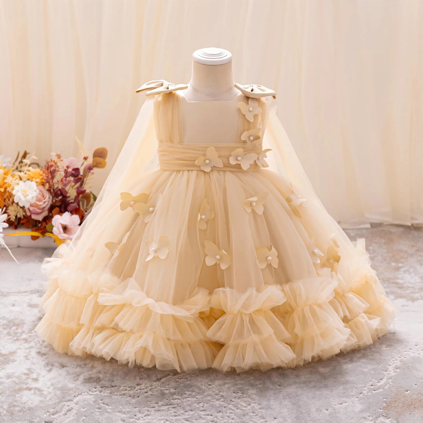 Baby Toddler Bowknot Butterfly Flower Girl 1st Birthday Party Graduation Ceremony Pageant Easter Dress