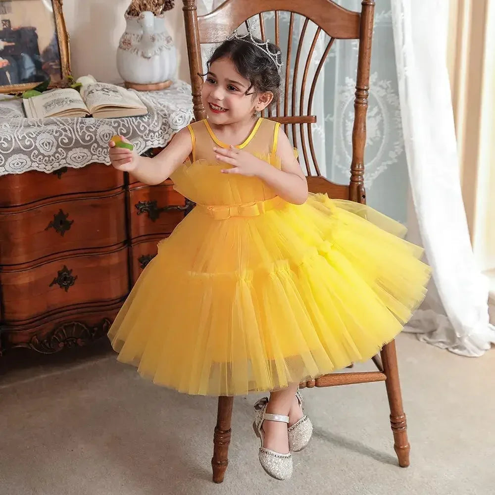 Baby Yellow Dress For Girls Kids Wedding Bridesmaid Dresses Toddler Tulle Birthday Princess Party Dress Infant Outfits Vestidos