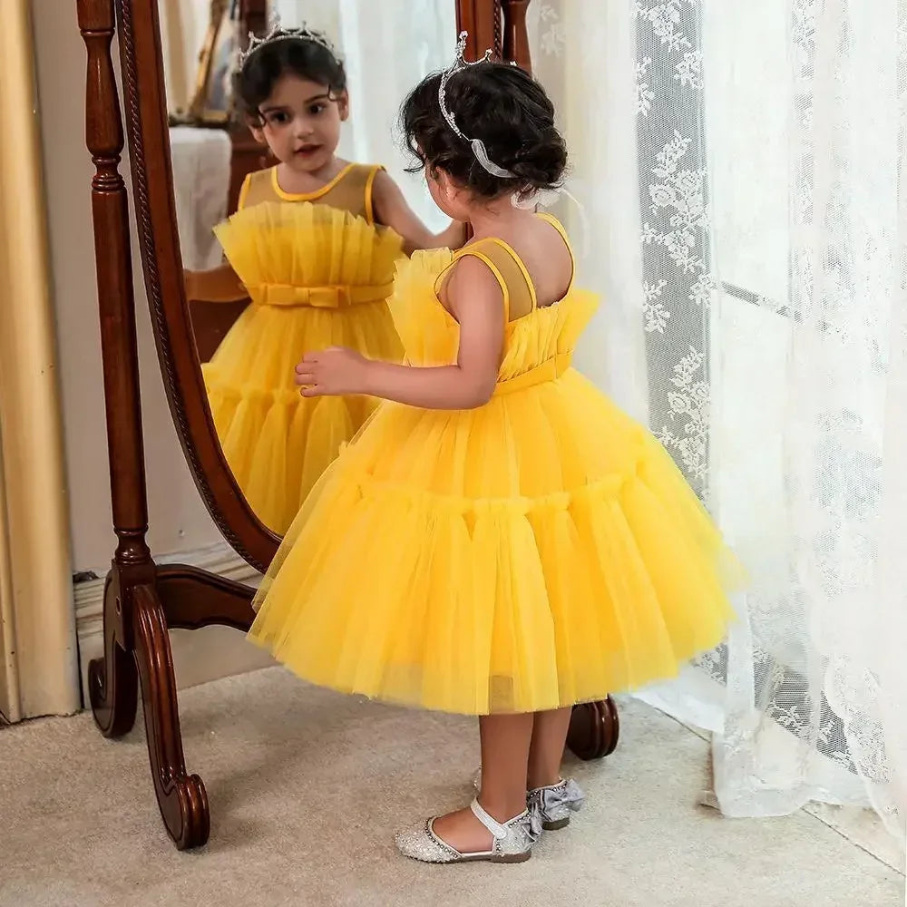 Baby Yellow Dress For Girls Kids Wedding Bridesmaid Dresses Toddler Tulle Birthday Princess Party Dress Infant Outfits Vestidos