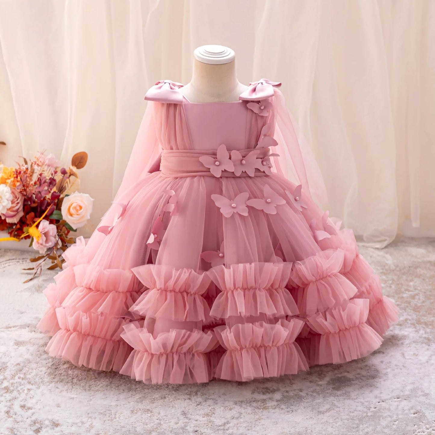 Baby Toddler Bowknot Butterfly Flower Girl 1st Birthday Party Graduation Ceremony Pageant Easter Dress