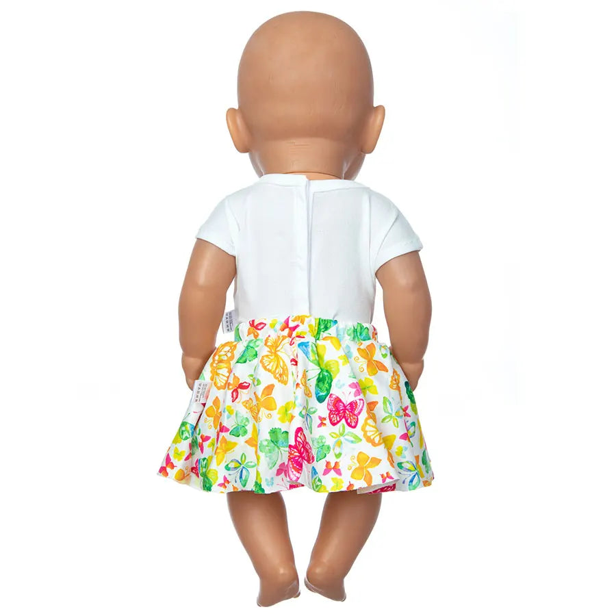 16-18Inch/40-45cm Doll Dress Born Baby Clothes Cute Butterfly Print Babydoll Clothing Kids Birthday Gifts ﻿