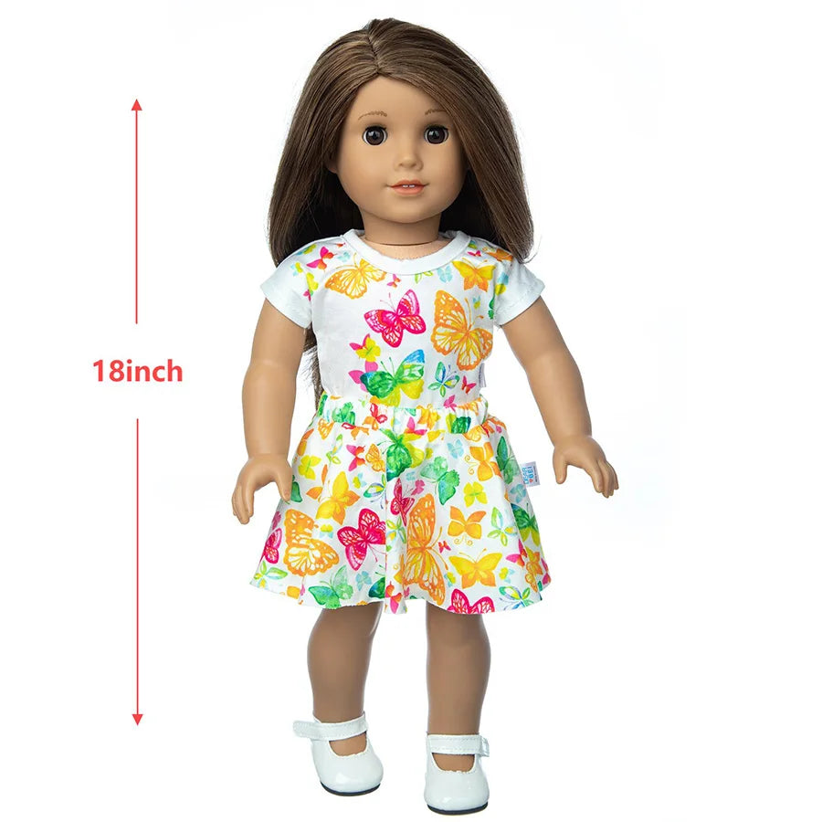 16-18Inch/40-45cm Doll Dress Born Baby Clothes Cute Butterfly Print Babydoll Clothing Kids Birthday Gifts ﻿