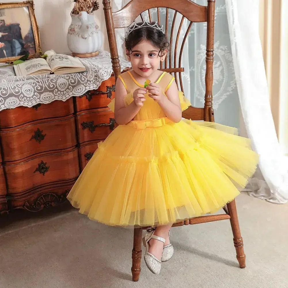 Baby Yellow Dress For Girls Kids Wedding Bridesmaid Dresses Toddler Tulle Birthday Princess Party Dress Infant Outfits Vestidos