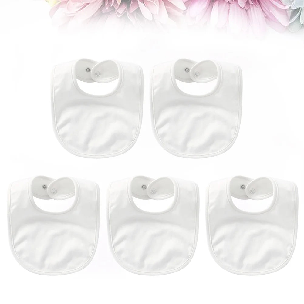 5Pcs Pure Cotton Double Layer Newborn Drool Bibs Adjustable Snap Baby Bandana Saliva Towel For White Feeding Teething Bib Set