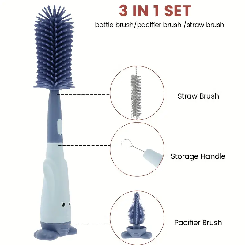 Bottle Brush Tea Cup Multifunctional Standing Brush Food Grade Silicone Nipple Brush Set Cup Brush Three-in-one Straw Brush Spon