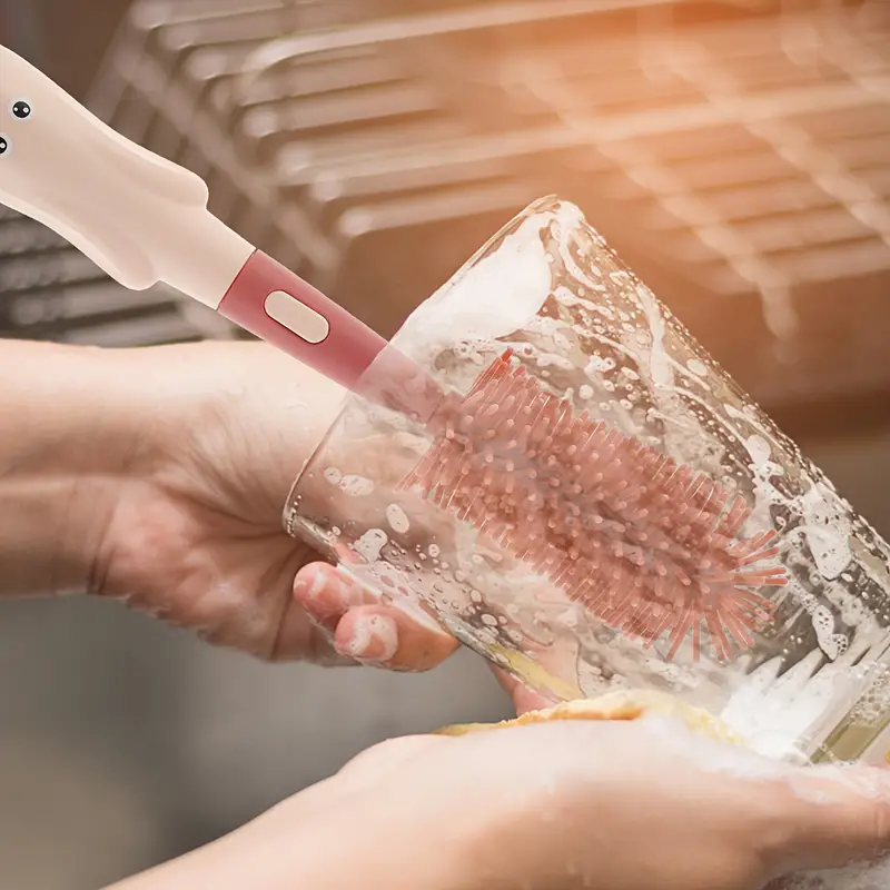 Bottle Brush Tea Cup Multifunctional Standing Brush Food Grade Silicone Nipple Brush Set Cup Brush Three-in-one Straw Brush Spon