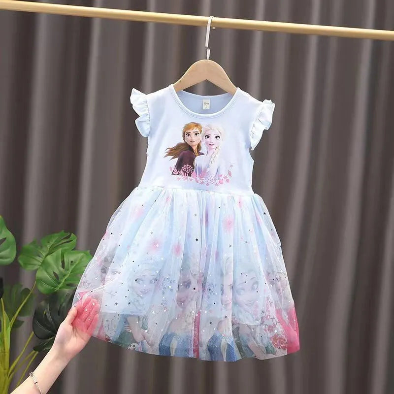 2024 New Unicorn Summer Princess Dresses Flying Sleeve Kids Dress Party Baby Dresses for Children Clothing 2-8Y Girls Clothes